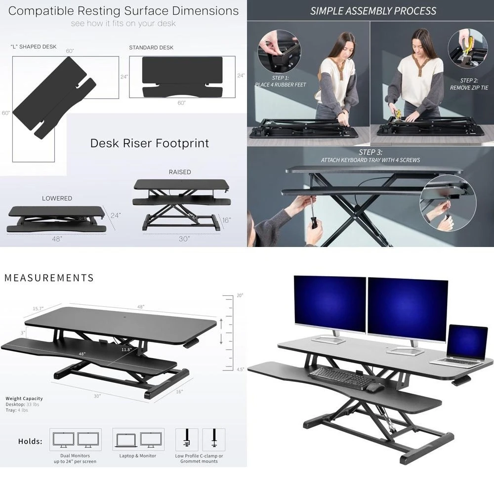 Подставка для монитора 48 дюймов, регулируемая, для двух мониторов и ноутбука, с большим выдвижным лотком для клавиатуры, черная
Подставка для монитора 48 дюймов, регулируемая, для двух мониторов и ноутбука, с большим выдвижным лотком для клавиатуры, черная
