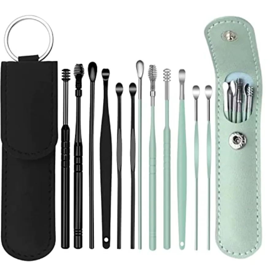 12 Pcs Ear Pick Earwax Removal Kit, Ear Cleaning Tool, Stainless Steel Earwax Removal Tool with Leather Storage Box BlackandGre
12 Pcs Ear Pick Earwax Removal Kit, Ear Cleaning Tool, Stainless Steel Earwax Removal Tool with Leather Storage Box BlackandGre