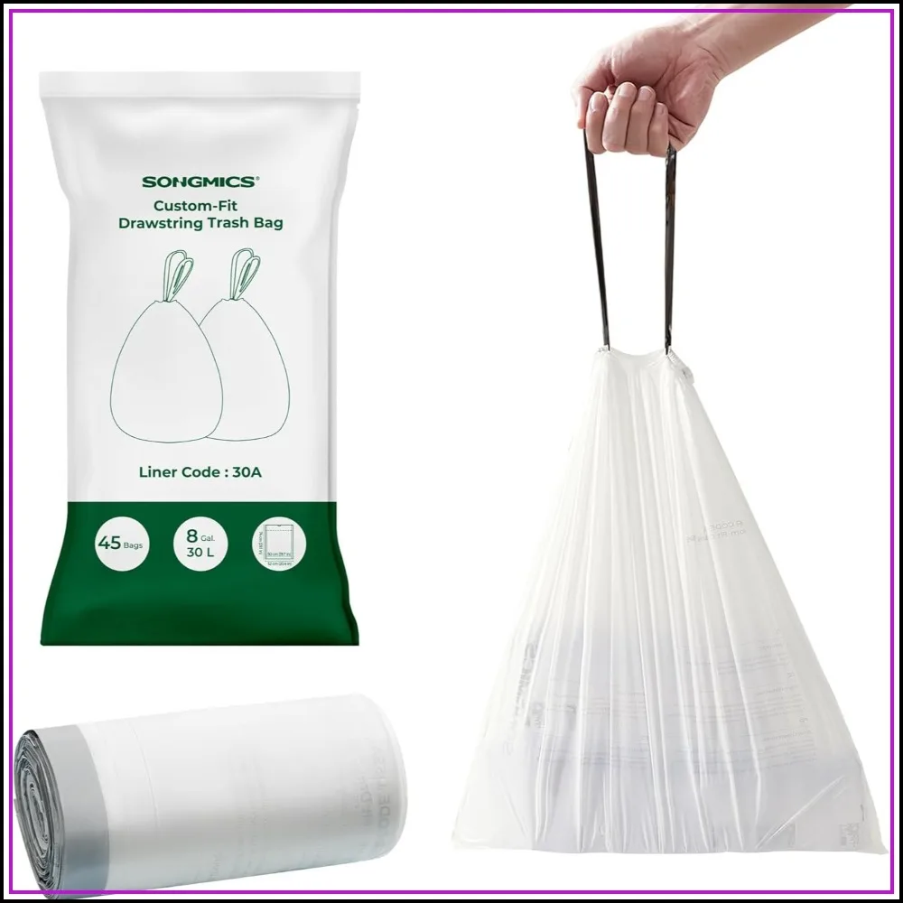 Heavy-Duty Drawstring Trash Bags, 8-Gallon (30L), 45 Count, Pre-Separated, Quick Tear, White
Heavy-Duty Drawstring Trash Bags, 8-Gallon (30L), 45 Count, Pre-Separated, Quick Tear, White