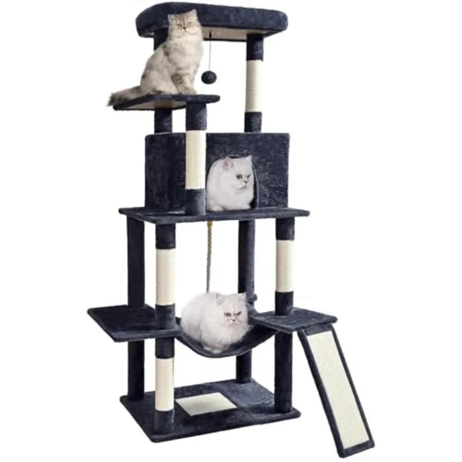 63in Multi-Level Cat Tree Tower with Sisal Scratching Posts Condo Hammock Dangling Ball and Extended Platform for Indoor Cats i
63in Multi-Level Cat Tree Tower with Sisal Scratching Posts Condo Hammock Dangling Ball and Extended Platform for Indoor Cats i