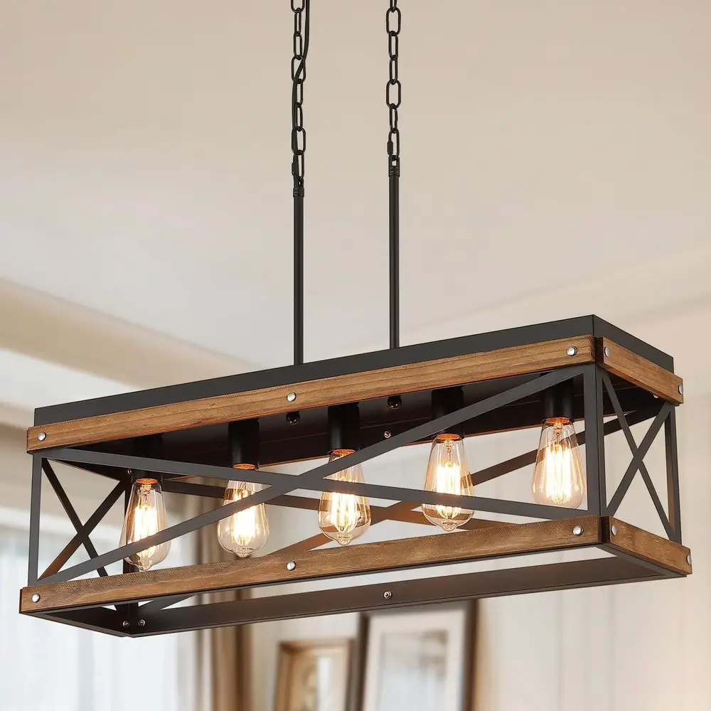 Wooden Kitchen Island Pendant Lighting, 5-Light Adjustable Oak Wood and Metal Fixture for Dining or Kitchen Area, Black
Wooden Kitchen Island Pendant Lighting, 5-Light Adjustable Oak Wood and Metal Fixture for Dining or Kitchen Area, Black