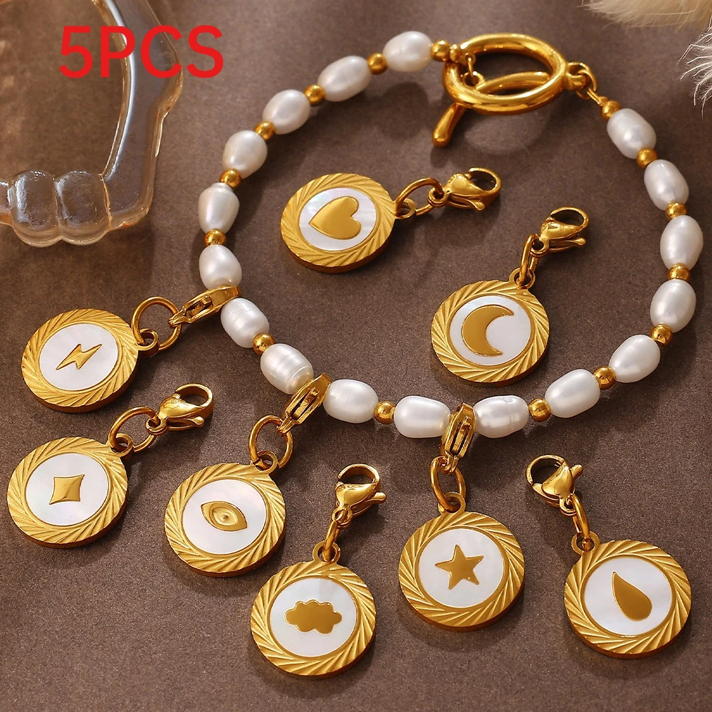 5Pcs Stainless Steel Round Disc Charms Moon Star Lightning Shell Pendants With Lobster Clasp For DIY Jewelry Making
5Pcs Stainless Steel Round Disc Charms Moon Star Lightning Shell Pendants With Lobster Clasp For DIY Jewelry Making