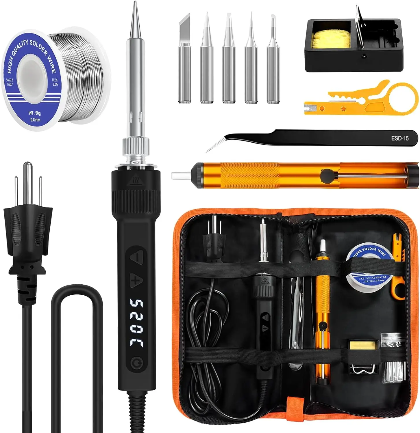 120W LED Soldering Iron Kit, Fast Heating Adjustable Temp 356-968℉ Auto Sleep with Solder Wire, Tips, Pump, Stand
120W LED Soldering Iron Kit, Fast Heating Adjustable Temp 356-968℉ Auto Sleep with Solder Wire, Tips, Pump, Stand