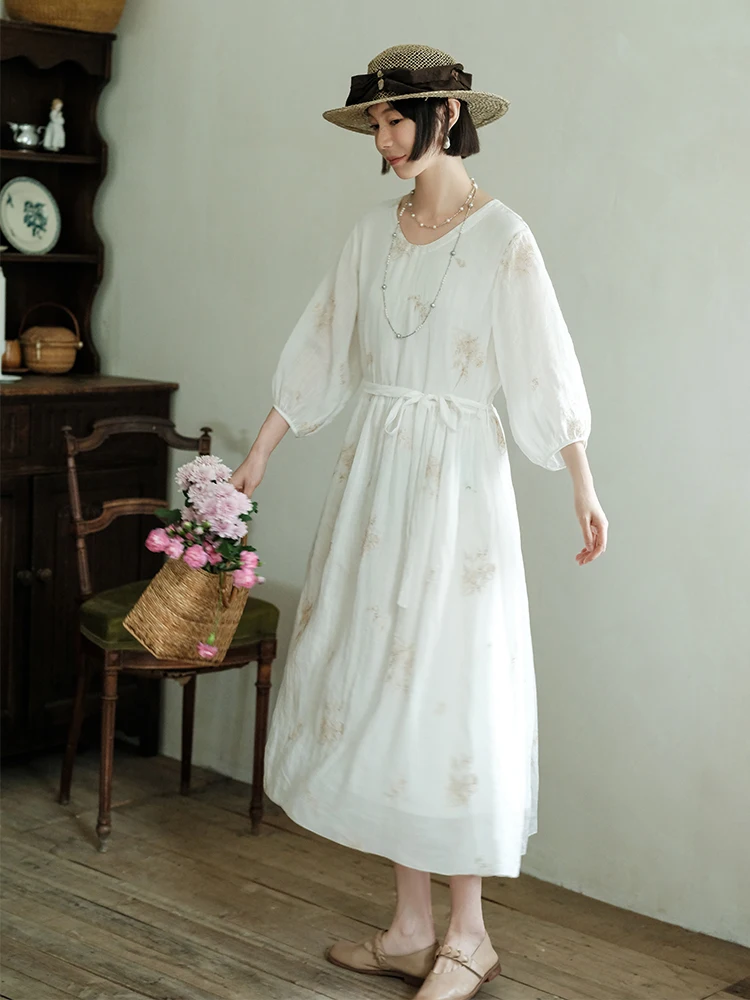 Ele Pure Flax Summer Dr Mid-Length with 00 Stitches High-End Embroidery Casual round Ne A-Line Skirt
Ele Pure Flax Summer Dr Mid-Length with 00 Stitches High-End Embroidery Casual round Ne A-Line Skirt