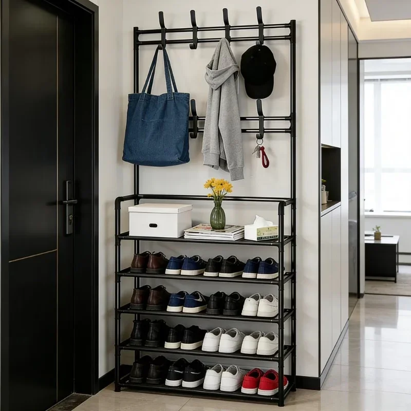 Black Metal Entrance Storage Rack Wardrobe Hanger with Hooks And Shoe Rack Plastic Material New-style Coat Rack
Black Metal Entrance Storage Rack Wardrobe Hanger with Hooks And Shoe Rack Plastic Material New-style Coat Rack