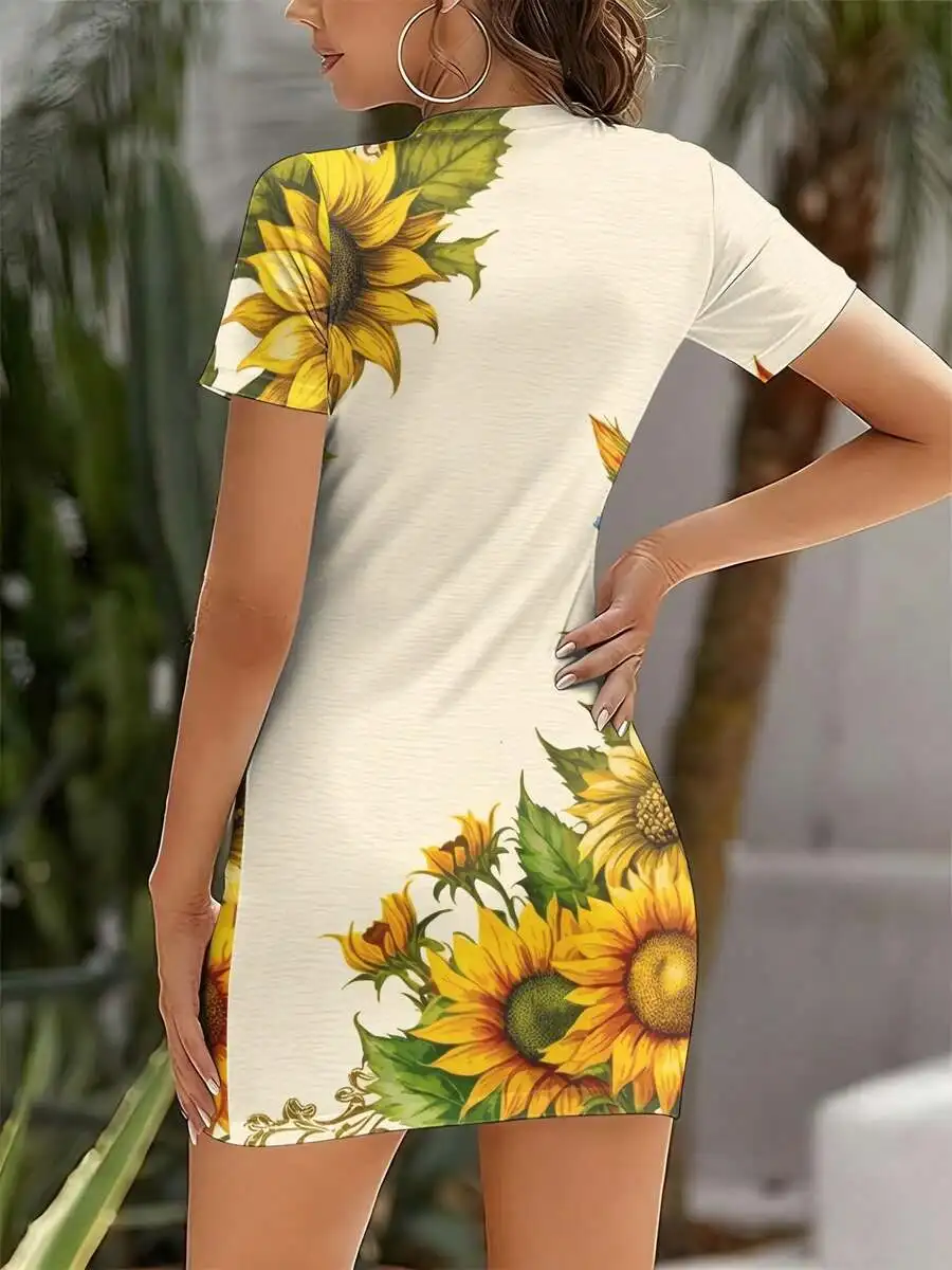 Sunflower Print Women Short Sleeve Bodycon Dress Casual Summer Daily Wear
Sunflower Print Women Short Sleeve Bodycon Dress Casual Summer Daily Wear