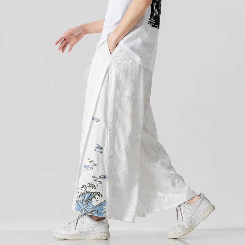 Summer New Ice Silk Embroidered Casual Pants Wide Leg Fairy Aosphere Drifting Skirt Pants Nine Points Men Han Su Ethnic Sle
Summer New Ice Silk Embroidered Casual Pants Wide Leg Fairy Aosphere Drifting Skirt Pants Nine Points Men Han Su Ethnic Sle