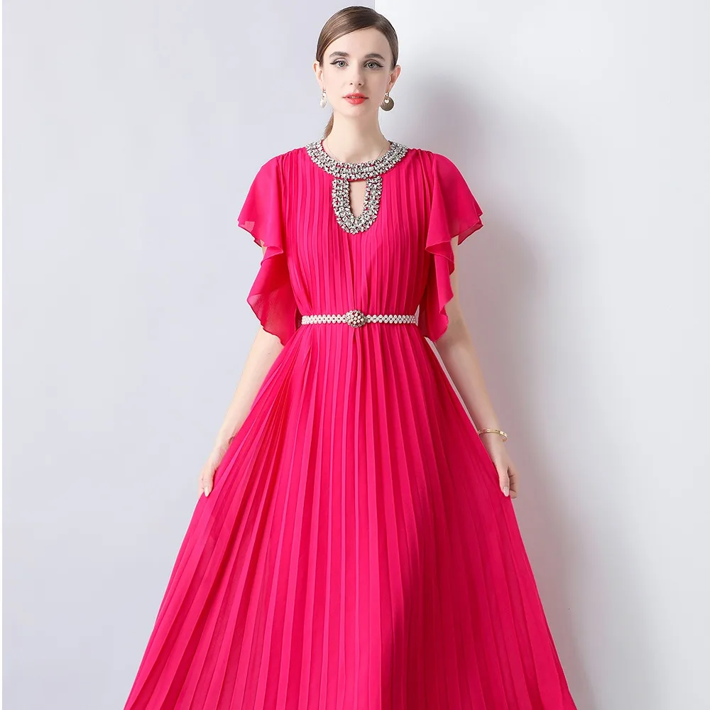 Ele Summer New Design round Ne ort Sve Diamond Embellied Loose Slimming Chiffon Pleated Dr Midi Evening Gown
Ele Summer New Design round Ne ort Sve Diamond Embellied Loose Slimming Chiffon Pleated Dr Midi Evening Gown