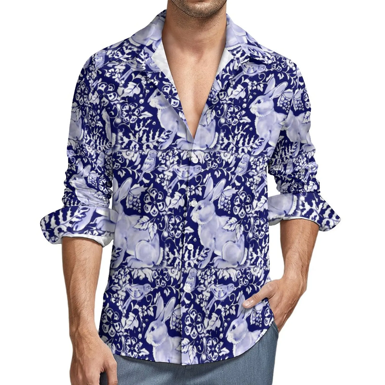 Vintage Rabbit Casual Shirts Blue White Floral Elegant Shirt Autumn Stylish Oversized Blouses Male Long Sleeve Graphic Tops Gift
Vintage Rabbit Casual Shirts Blue White Floral Elegant Shirt Autumn Stylish Oversized Blouses Male Long Sleeve Graphic Tops Gift
