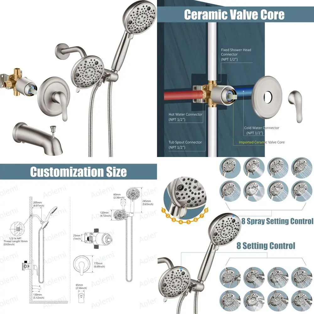 8-Setting Rain Shower Head System with Tub Spout, ABS Shower Faucet Set, Pressure-Balanced Rough-In Valve Included, Durable Show
8-Setting Rain Shower Head System with Tub Spout, ABS Shower Faucet Set, Pressure-Balanced Rough-In Valve Included, Durable Show