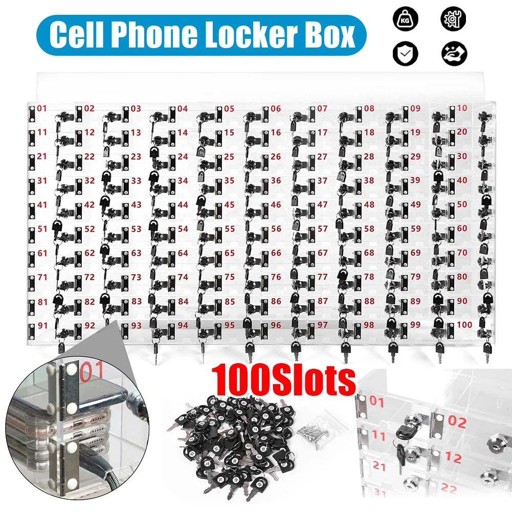 100-слотовый шкафчик для сотового телефона с дверными замками и ключами, шкаф для хранения сотового телефона, прозрачный акрил для школы, фабрики, офиса
100-слотовый шкафчик для сотового телефона с дверными замками и ключами, шкаф для хранения сотового телефона, прозрачный акрил для школы, фабрики, офиса
