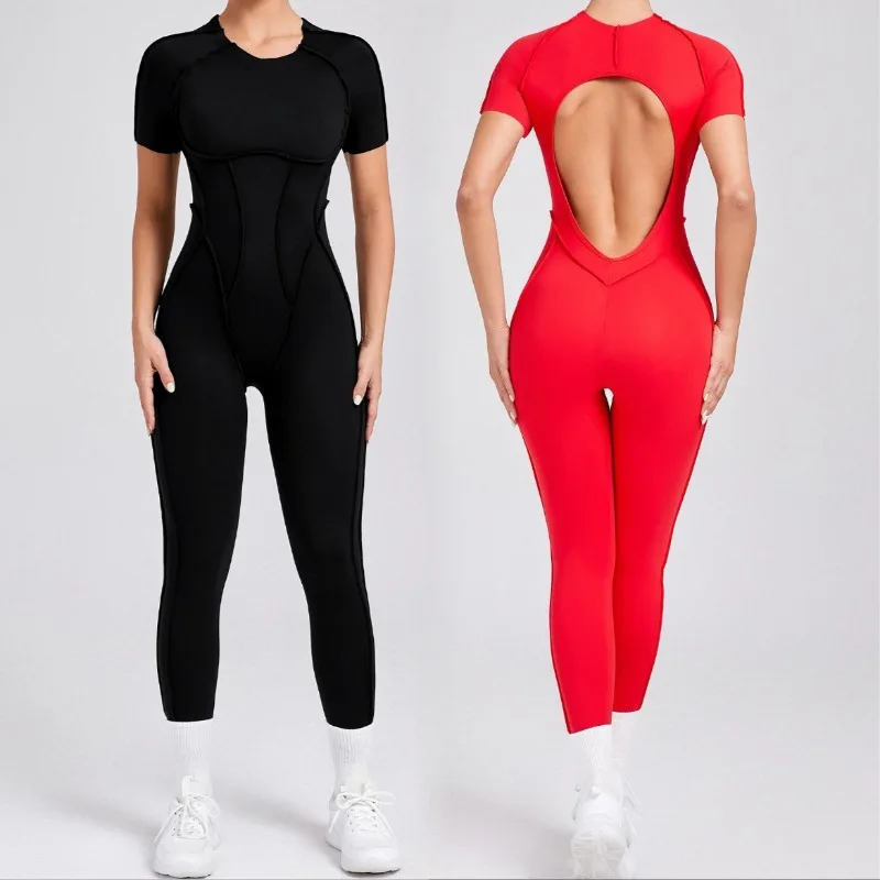 Women's Seamless Backless Yoga Bodysuit - Fitted Short Sleeve Long Pants for Running Workout Gym
Women's Seamless Backless Yoga Bodysuit - Fitted Short Sleeve Long Pants for Running Workout Gym