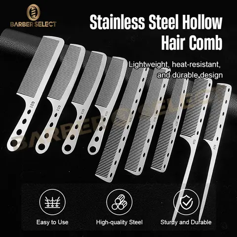 Stainless Steel Silver Metal Barber Comb Professional Hairdressing Salon Combs Detangling Hair Cutting Tools For Men And Women