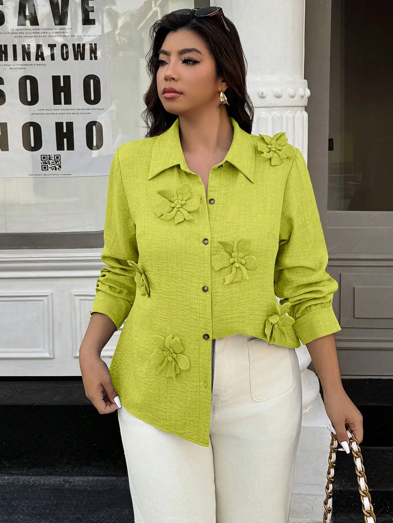 Fluorescent Green 3D Floral Decor Long Sleeve Elegant Blouse For Women
Fluorescent Green 3D Floral Decor Long Sleeve Elegant Blouse For Women