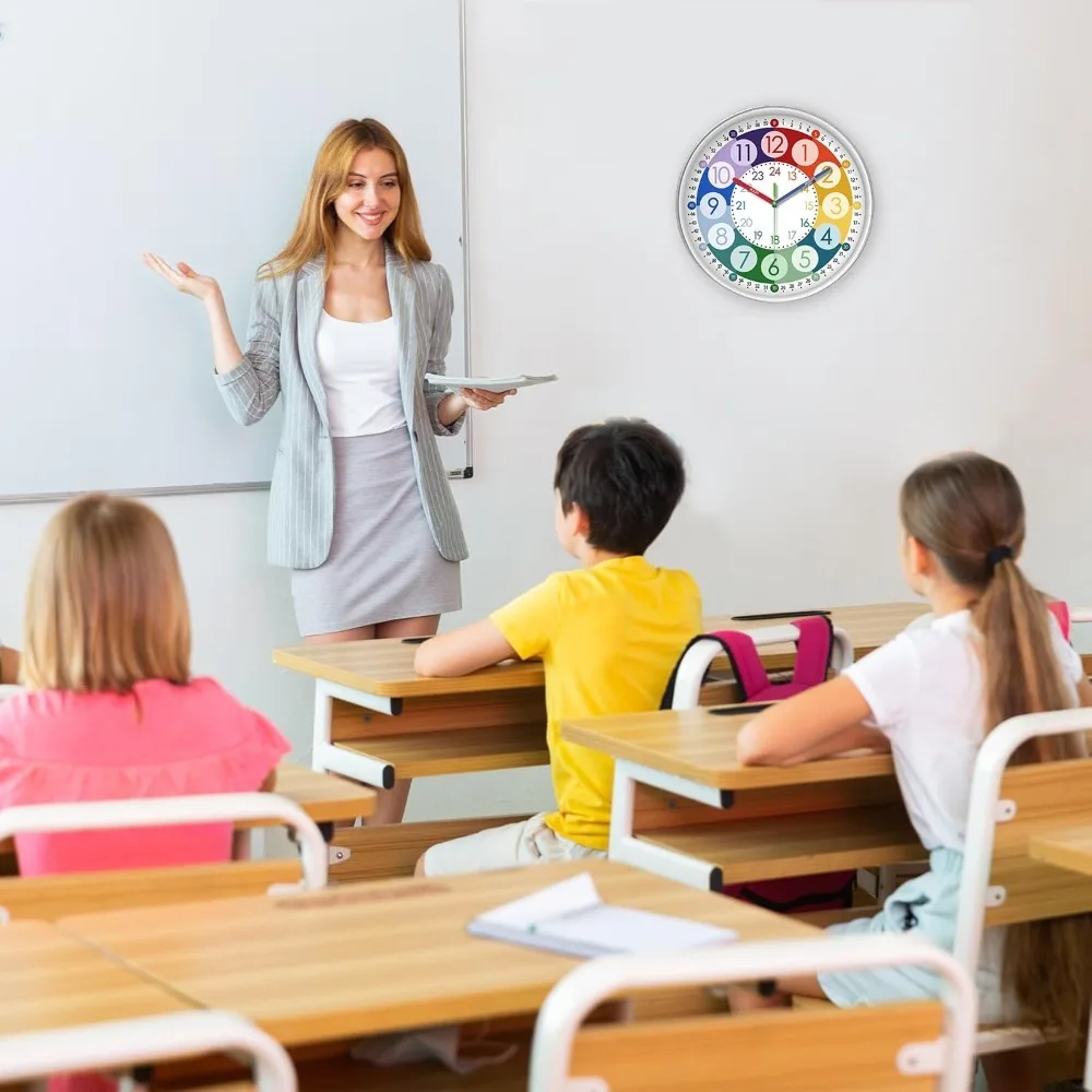 Children's learning clock, 8-inch silent wall clock, battery powered, color teaching clock, children's small analog clock
Children's learning clock, 8-inch silent wall clock, battery powered, color teaching clock, children's small analog clock