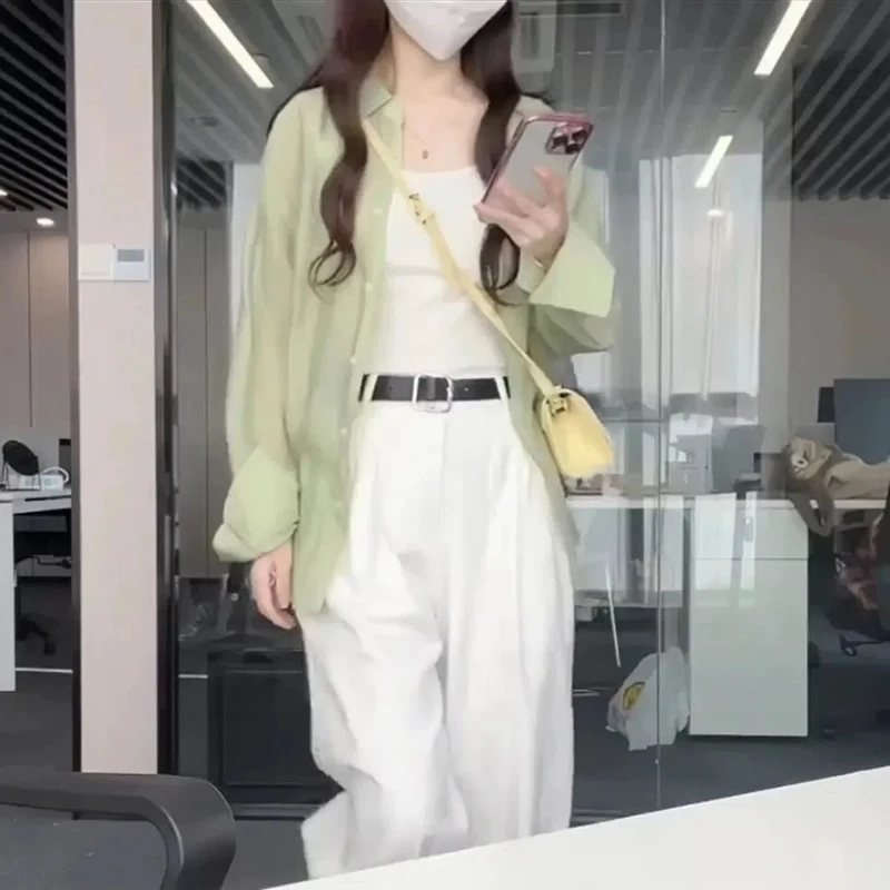 Summer Chic Long-sleeved Tops, Shirts for Women 2025 New Hot Style Light Luxury High-end Sun Protection Mint Green Shirts
Summer Chic Long-sleeved Tops, Shirts for Women 2025 New Hot Style Light Luxury High-end Sun Protection Mint Green Shirts