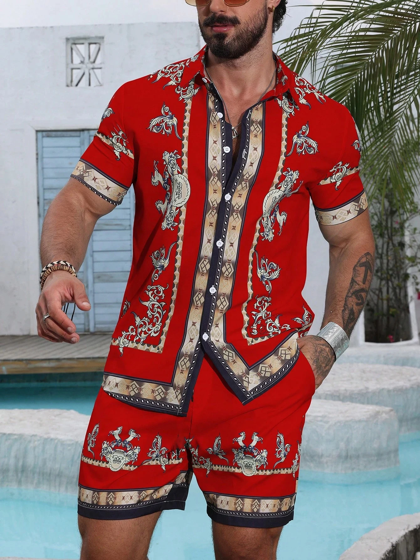 Baroque Luxury Printed Men's Shirt Shorts 2 Piece Set Summer Casual Shirt Hawaiian Beach Short-sleeved Men's Suits Clothing
Baroque Luxury Printed Men's Shirt Shorts 2 Piece Set Summer Casual Shirt Hawaiian Beach Short-sleeved Men's Suits Clothing