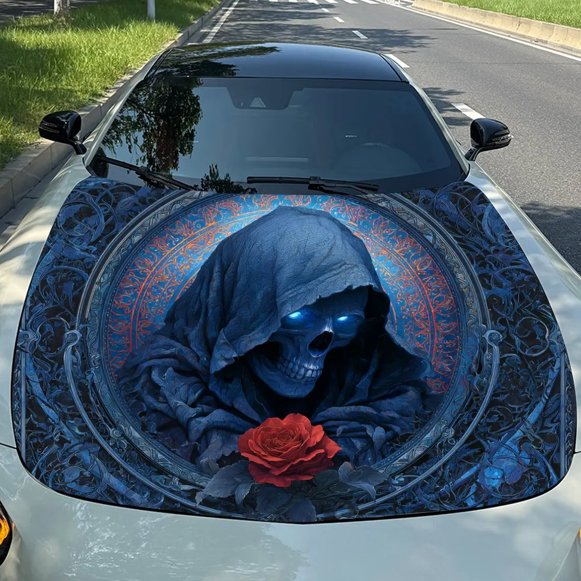 Blue Skull And Red Rose Car Hood Sticker Durable PVC Vinyl Wrap For Car Hoods Featuring Cool Pattern Design, Suitable For Variou
Blue Skull And Red Rose Car Hood Sticker Durable PVC Vinyl Wrap For Car Hoods Featuring Cool Pattern Design, Suitable For Variou
