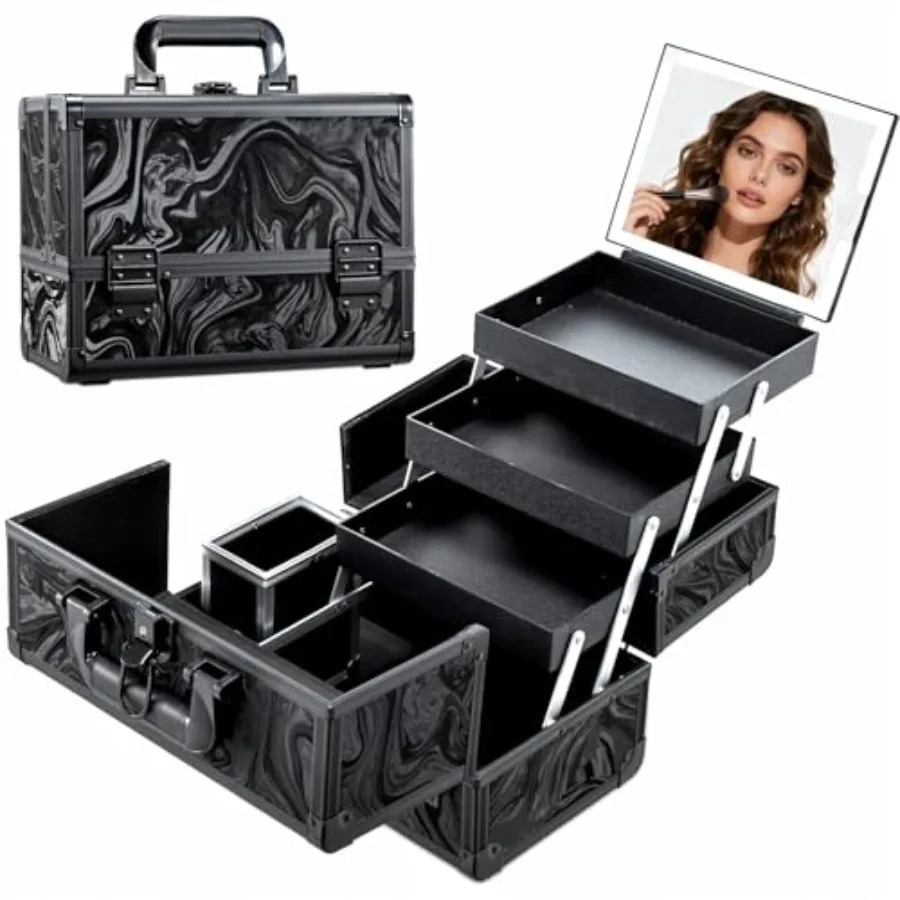 Travel Makeup Case with LED Lighted Mirror - 11.6" Portable Makeup Organizer Box Cosmetic Train Case with Detachable Brush Hold
Travel Makeup Case with LED Lighted Mirror - 11.6" Portable Makeup Organizer Box Cosmetic Train Case with Detachable Brush Hold