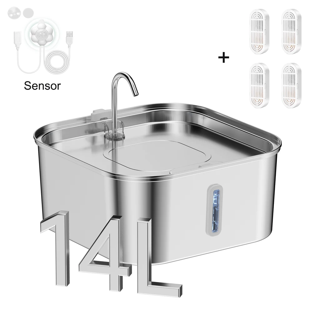 14L automatic cat water fountain, cat fountain with water level window, stainless steel dog water feeder, suitable for large pet
14L automatic cat water fountain, cat fountain with water level window, stainless steel dog water feeder, suitable for large pet