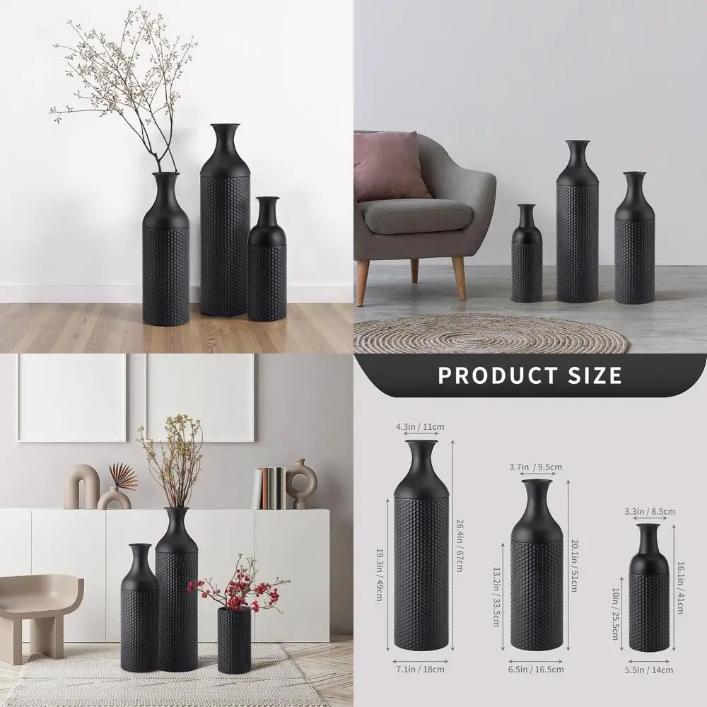 Set of 3 Large Hammered Metal Vases - Tall Black Decorative Cylinder for Home Accents
Set of 3 Large Hammered Metal Vases - Tall Black Decorative Cylinder for Home Accents