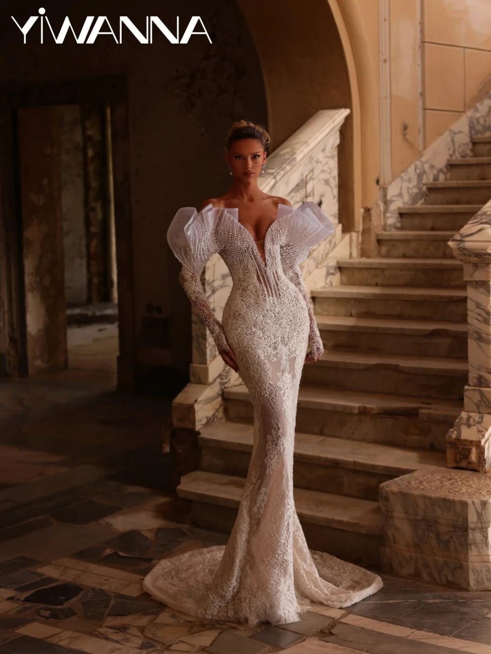 Shimmering Pearls Mermaid Wedding Dress Elegant Off Shoulder Bridal Gown Customized Floor-length Luxurious Dresses For Bride
Shimmering Pearls Mermaid Wedding Dress Elegant Off Shoulder Bridal Gown Customized Floor-length Luxurious Dresses For Bride