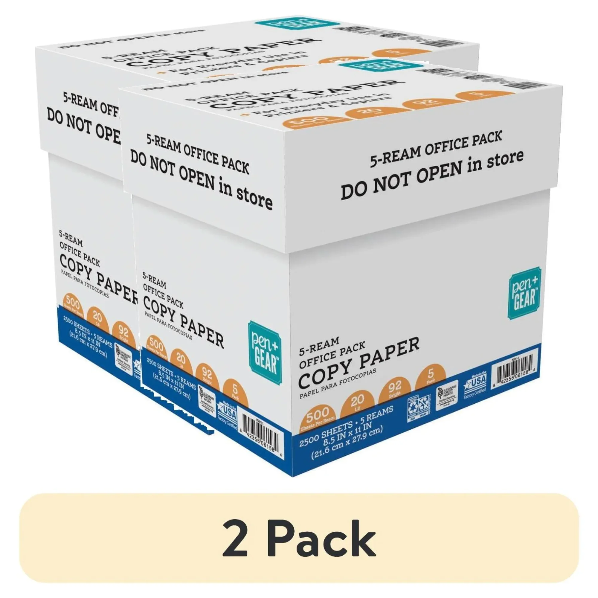 (2 pack) Copy Paper, 8.5" x 11", 92 Bright, 20 lb., White, 5 Ream Case (2,500 Sheets)
(2 pack) Copy Paper, 8.5" x 11", 92 Bright, 20 lb., White, 5 Ream Case (2,500 Sheets)