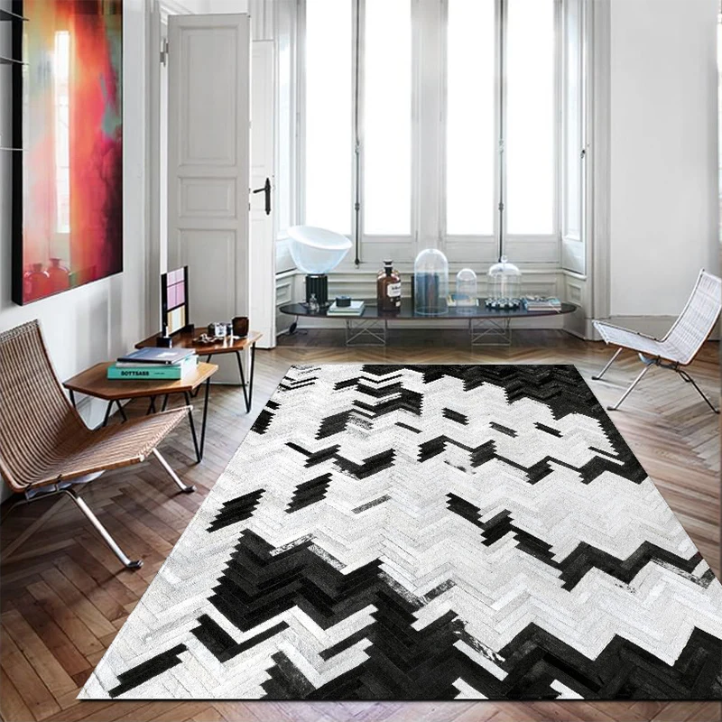 America Style Personality Black and White Geometric Cowhide Carpet for Living Room Bedroom Luxury Design Cow Fur Floor Mat
America Style Personality Black and White Geometric Cowhide Carpet for Living Room Bedroom Luxury Design Cow Fur Floor Mat