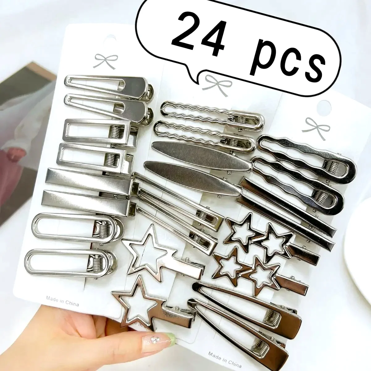 24Pcs/Set Y2K Silver Metal Hairpins for Women Girls Star Hair Clip Multiple Styles Seamless Duckbill Clip Girls Hair Accessoires
24Pcs/Set Y2K Silver Metal Hairpins for Women Girls Star Hair Clip Multiple Styles Seamless Duckbill Clip Girls Hair Accessoires
