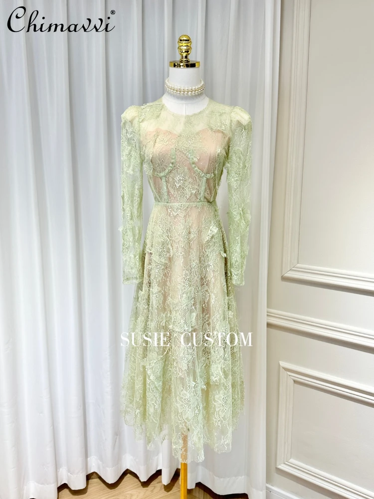 French Style Puff Sleeve Round Neck Women's Dress Autumn Winter Sexy Lace Slim Fit A- Line Dress Fashion Birthday Party Dress
French Style Puff Sleeve Round Neck Women's Dress Autumn Winter Sexy Lace Slim Fit A- Line Dress Fashion Birthday Party Dress