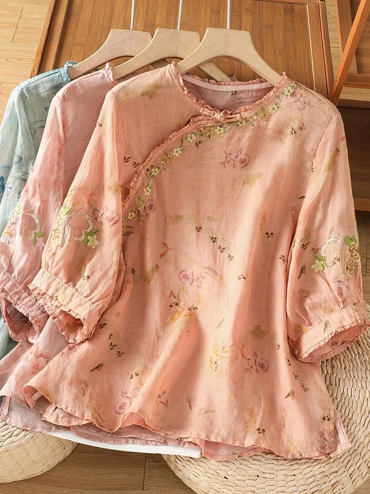 Elegant New Chinese Style Embroidered Cotton Linen Shirt Women Summer Beautiful Fashionable Youthful Small Cotton Linen Top
Elegant New Chinese Style Embroidered Cotton Linen Shirt Women Summer Beautiful Fashionable Youthful Small Cotton Linen Top
