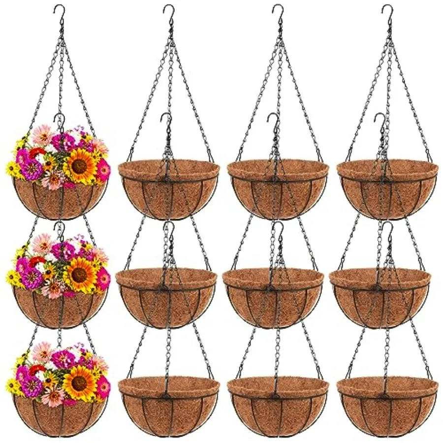 Outdoor/indoor hanging planter basket set, 12-pack, 14-inch round wire design with natural coco coir liner, black finish, durab
Outdoor/indoor hanging planter basket set, 12-pack, 14-inch round wire design with natural coco coir liner, black finish, durab
