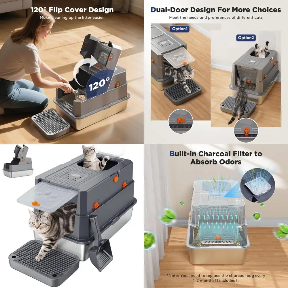 Large Enclosed Metal Cat Litter Box with Lid, High-Sided Entry for Big Cats, Odor Control & Anti-Leakage, Grey
Large Enclosed Metal Cat Litter Box with Lid, High-Sided Entry for Big Cats, Odor Control & Anti-Leakage, Grey