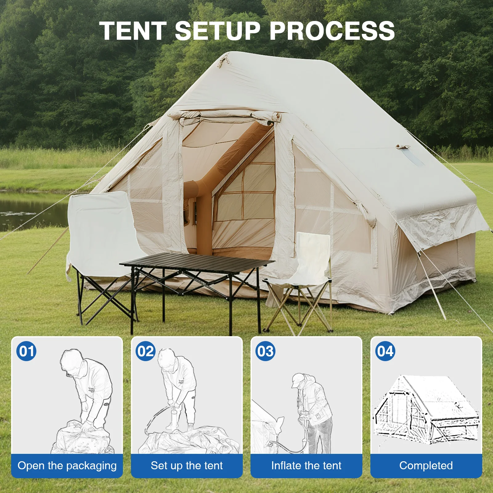 Inflatable Tent with Pump Glamping Camping Tents House Waterproof Oxford for Outdoors
Inflatable Tent with Pump Glamping Camping Tents House Waterproof Oxford for Outdoors