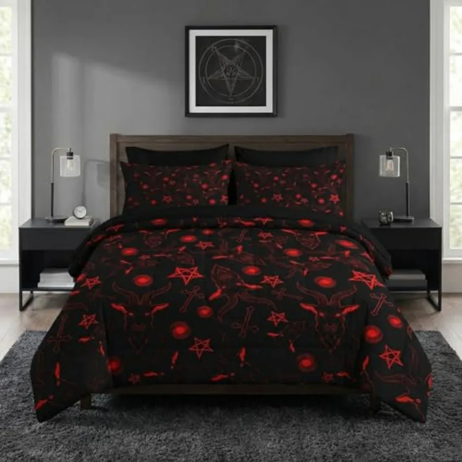 7 Pcs Comforter Set Size, Baphomet Satanic Pentagram Bedding Set for and Adults, Vintage Halloween Black Sheets Bed Sheet Sets
7 Pcs Comforter Set Size, Baphomet Satanic Pentagram Bedding Set for and Adults, Vintage Halloween Black Sheets Bed Sheet Sets