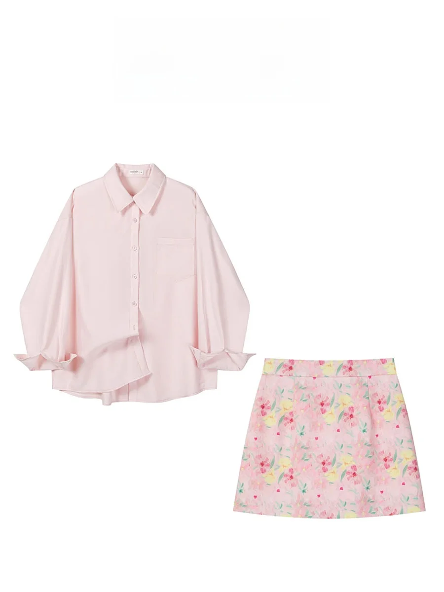 Pink Long Sleeve Shirt And Floral Skirt Set Sweet And Gentle Korean Style Spring Design Casual Fashion Women's Two-Piece Suit
Pink Long Sleeve Shirt And Floral Skirt Set Sweet And Gentle Korean Style Spring Design Casual Fashion Women's Two-Piece Suit