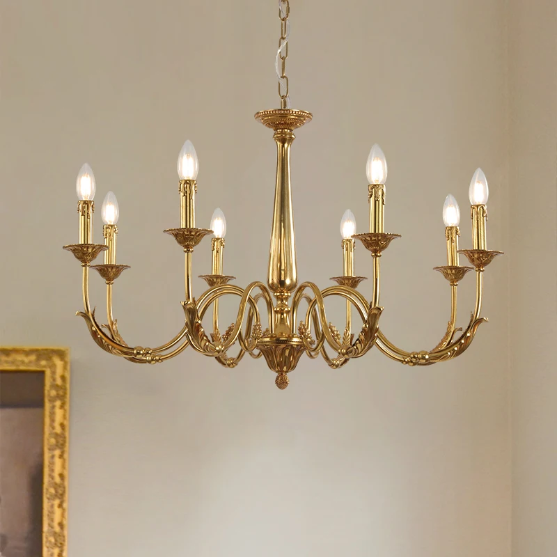 French retro simple villa chandelier living room bedroom dining room candle lamp European American light luxury all copper light
French retro simple villa chandelier living room bedroom dining room candle lamp European American light luxury all copper light