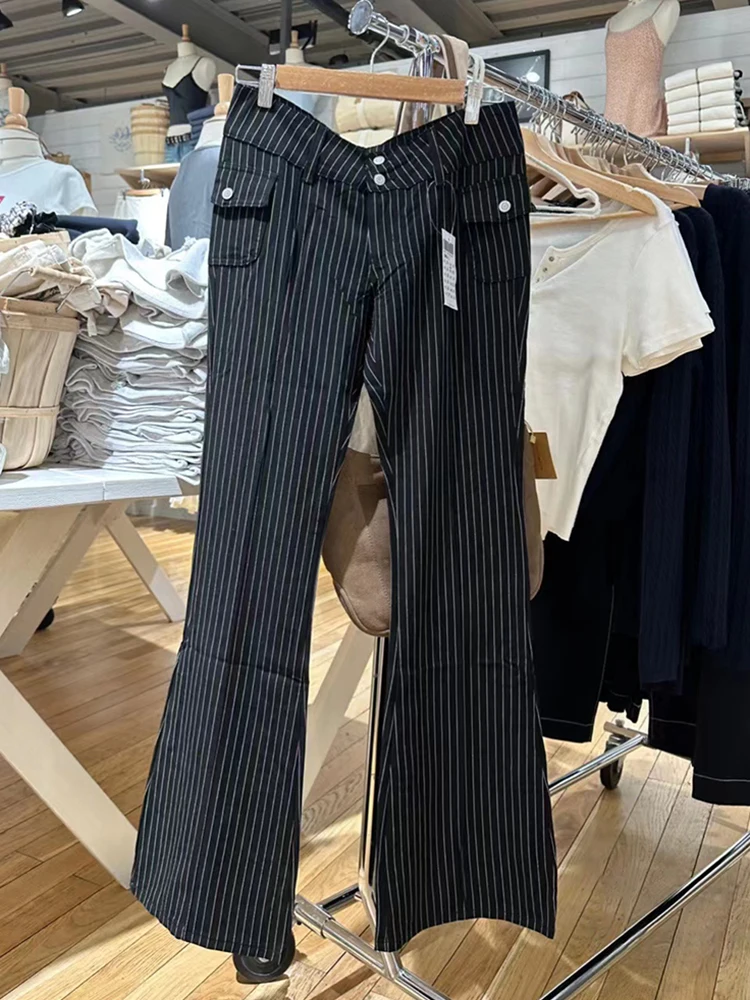 Vintage Striped Slim Flare Pants Autumn Cotton Low Waist Casual Pocket Cargo Pants Women Y2k Streetwear Straight Trousers Chic
Vintage Striped Slim Flare Pants Autumn Cotton Low Waist Casual Pocket Cargo Pants Women Y2k Streetwear Straight Trousers Chic