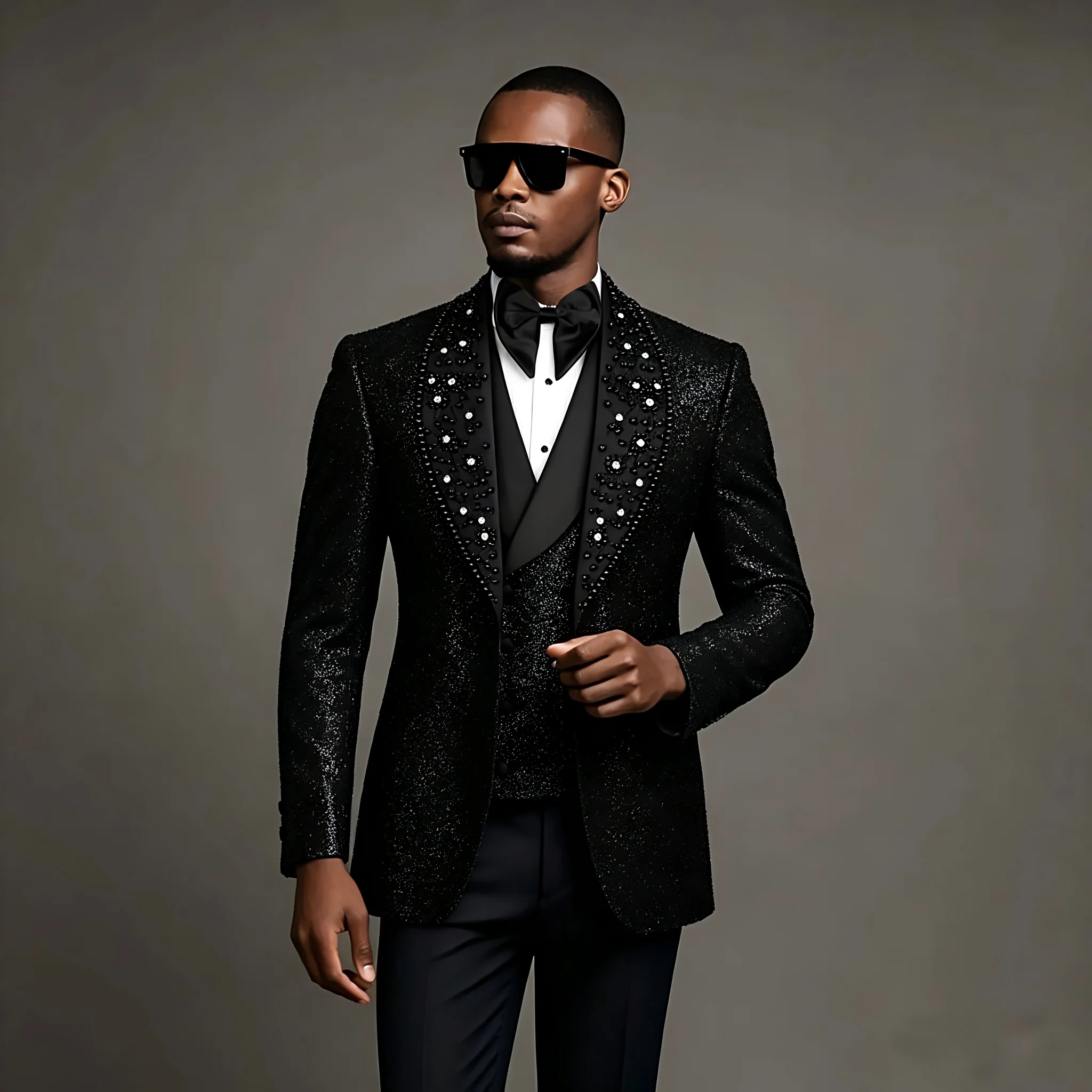 Shiny Black Men Suits 3 Pieces Business Blazer Vest Pants Beads Wedding Groom Prom Wear Party Formal Customized
Shiny Black Men Suits 3 Pieces Business Blazer Vest Pants Beads Wedding Groom Prom Wear Party Formal Customized