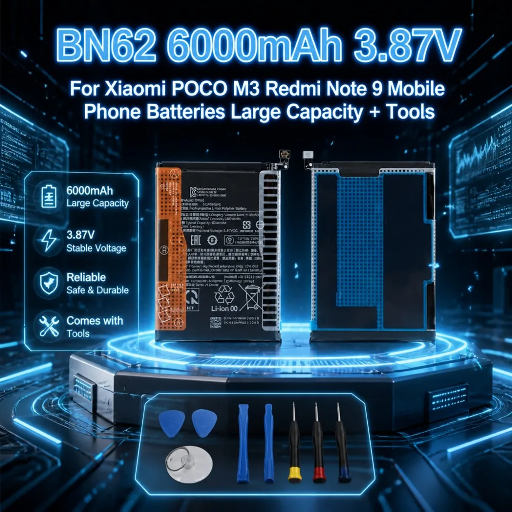 BN62 High Performance Phone Battery 6000mAh 3.87V Large Capacity For POCO M3 Redmi Note 9 New Arrival With Free Repair Kit
BN62 High Performance Phone Battery 6000mAh 3.87V Large Capacity For POCO M3 Redmi Note 9 New Arrival With Free Repair Kit
