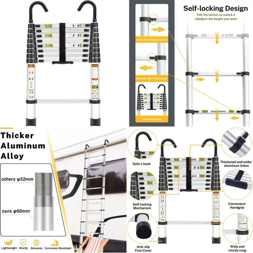 Алюминиевая телескопическая лестница 8,5 футов — портативная удлинительная лестница с нескользящими ножками, устойчивым крючком для домашнего использования на открытом воздухе
Алюминиевая телескопическая лестница 8,5 футов — портативная удлинительная лестница с нескользящими ножками, устойчивым крючком для домашнего использования на открытом воздухе