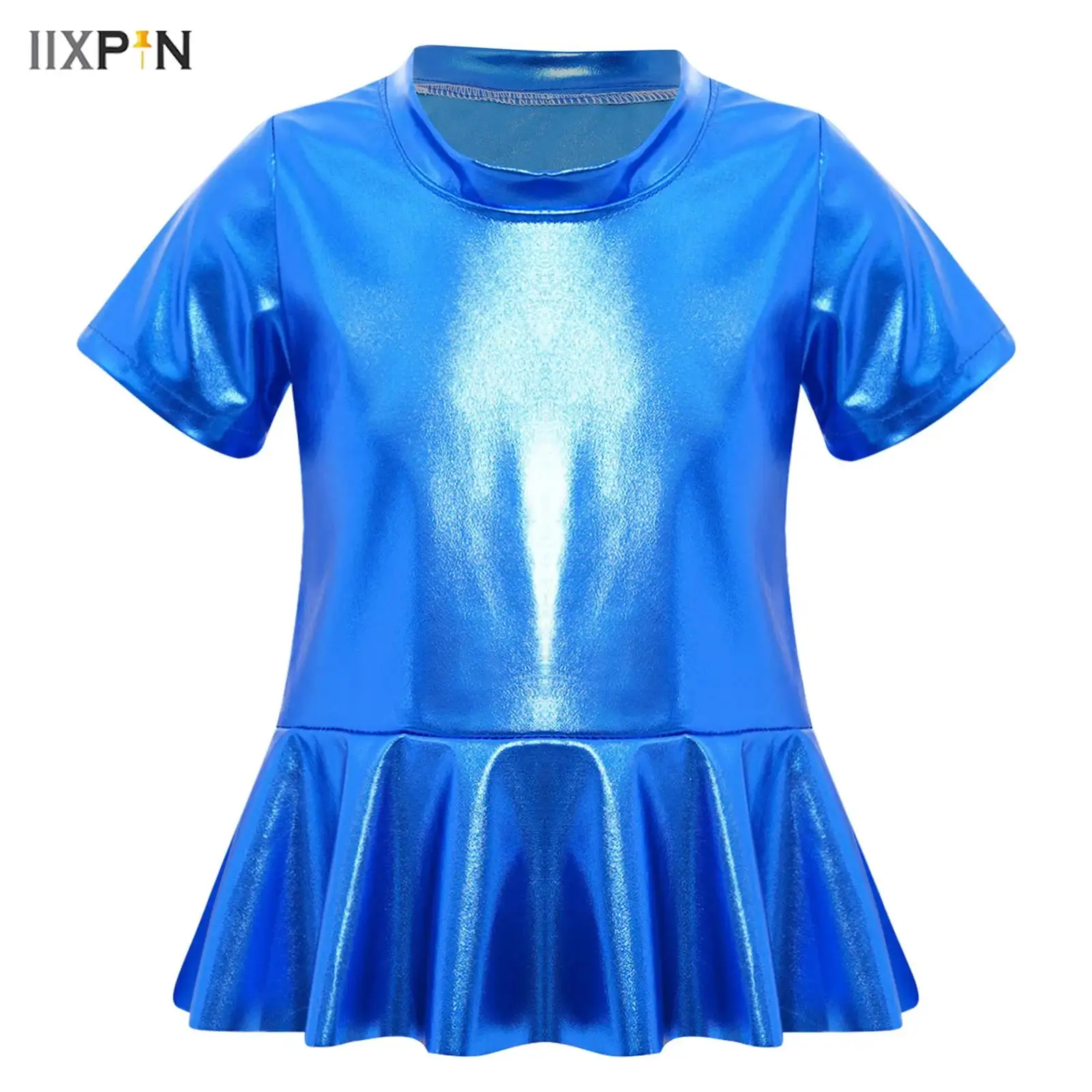 Shiny Metallic Girls T-shirt Kids Cheerleading Jazz Dance Stage Performance Costume Round Neck Short Sleeves Peplum Tees Top
Shiny Metallic Girls T-shirt Kids Cheerleading Jazz Dance Stage Performance Costume Round Neck Short Sleeves Peplum Tees Top
