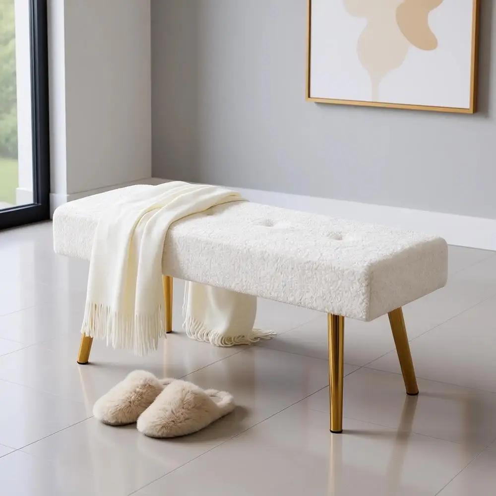 White Velvet Entryway Bench with Gold Legs, Storage Ottoman for Bedroom, Armless End of Bed Footrest, Additional Seating for Liv
White Velvet Entryway Bench with Gold Legs, Storage Ottoman for Bedroom, Armless End of Bed Footrest, Additional Seating for Liv