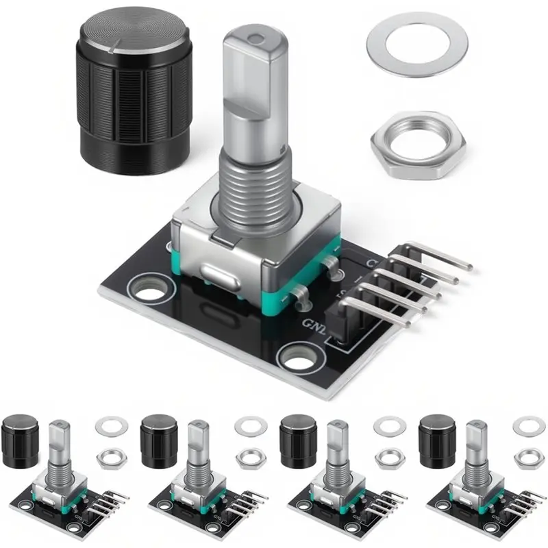 [NEW A09R!】 Rotary Encoder Module, 5 PCS KY-040 360 Degree With Knobs Cap Brick Sensor For Light Control Etc