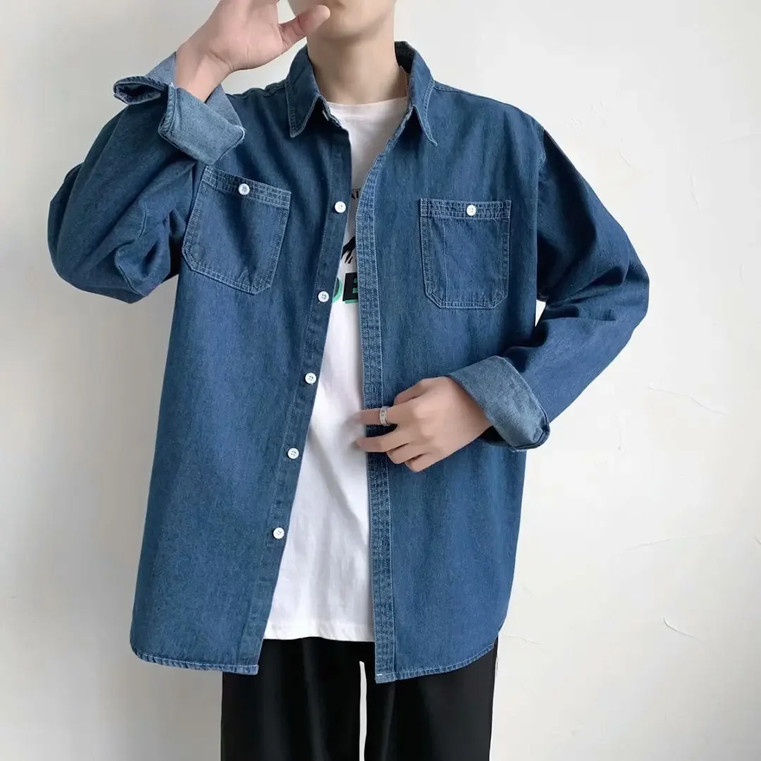 Повседневная мужская джинсовая рубашка с длинным рукавом, весна-осень, корейский стиль, модная синяя повседневная верхняя одежда для мужчин, красивая
Повседневная мужская джинсовая рубашка с длинным рукавом, весна-осень, корейский стиль, модная синяя повседневная верхняя одежда для мужчин, красивая