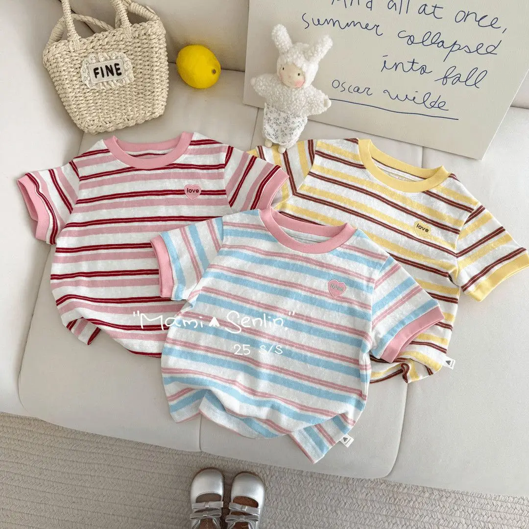 2025 Summer Baby Girls T-shirt Korean Versatile Spliced Love Kids Girls Tees Stripe Short Sleeve Children Girls Round Collar Top
2025 Summer Baby Girls T-shirt Korean Versatile Spliced Love Kids Girls Tees Stripe Short Sleeve Children Girls Round Collar Top