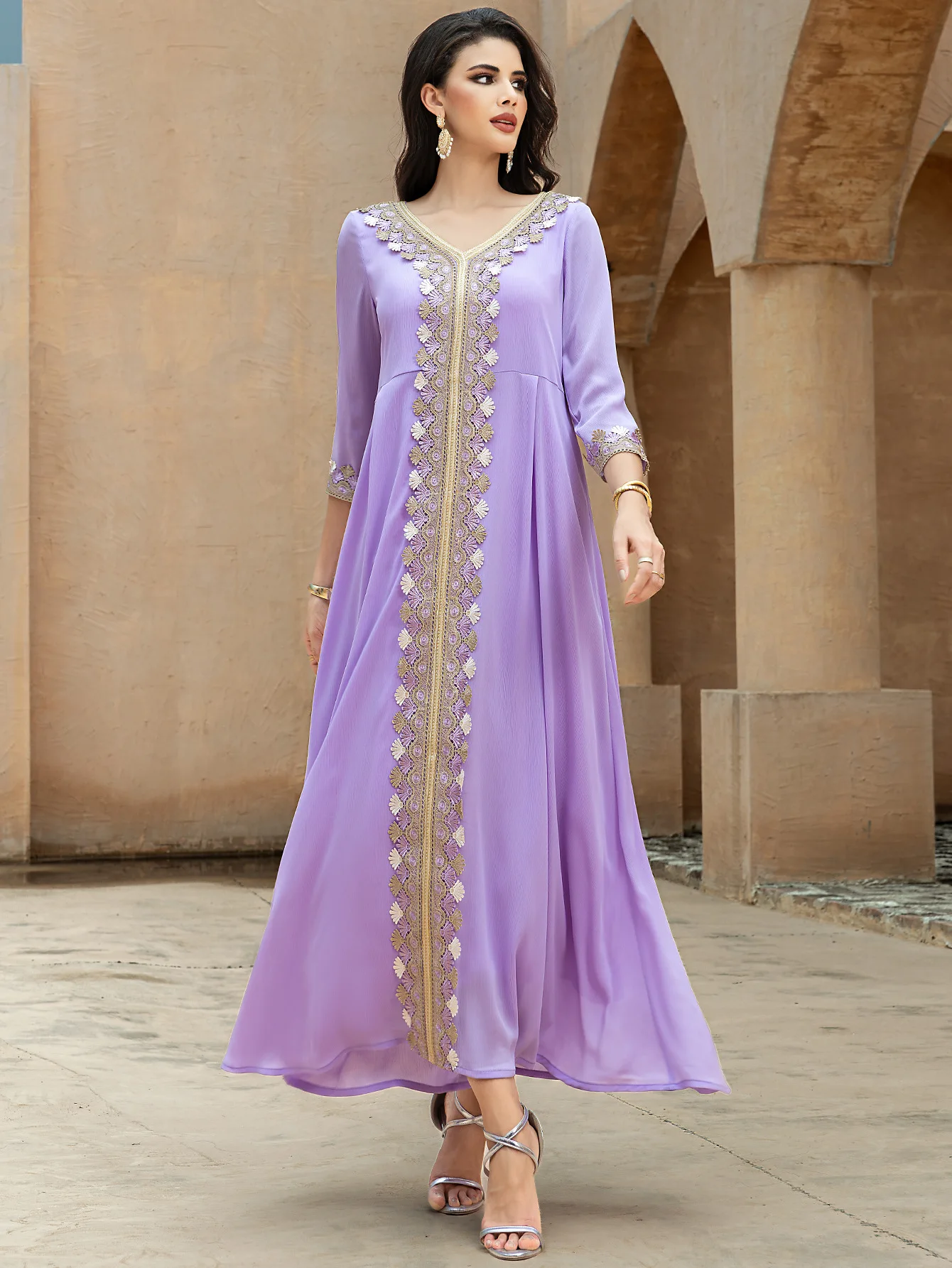 Ramadan Moroccan Muslim New Violet Large Swing Skirt with Gold Ribbon Splicing Middle Eastern Islamic Arab Style Long Dress
Ramadan Moroccan Muslim New Violet Large Swing Skirt with Gold Ribbon Splicing Middle Eastern Islamic Arab Style Long Dress