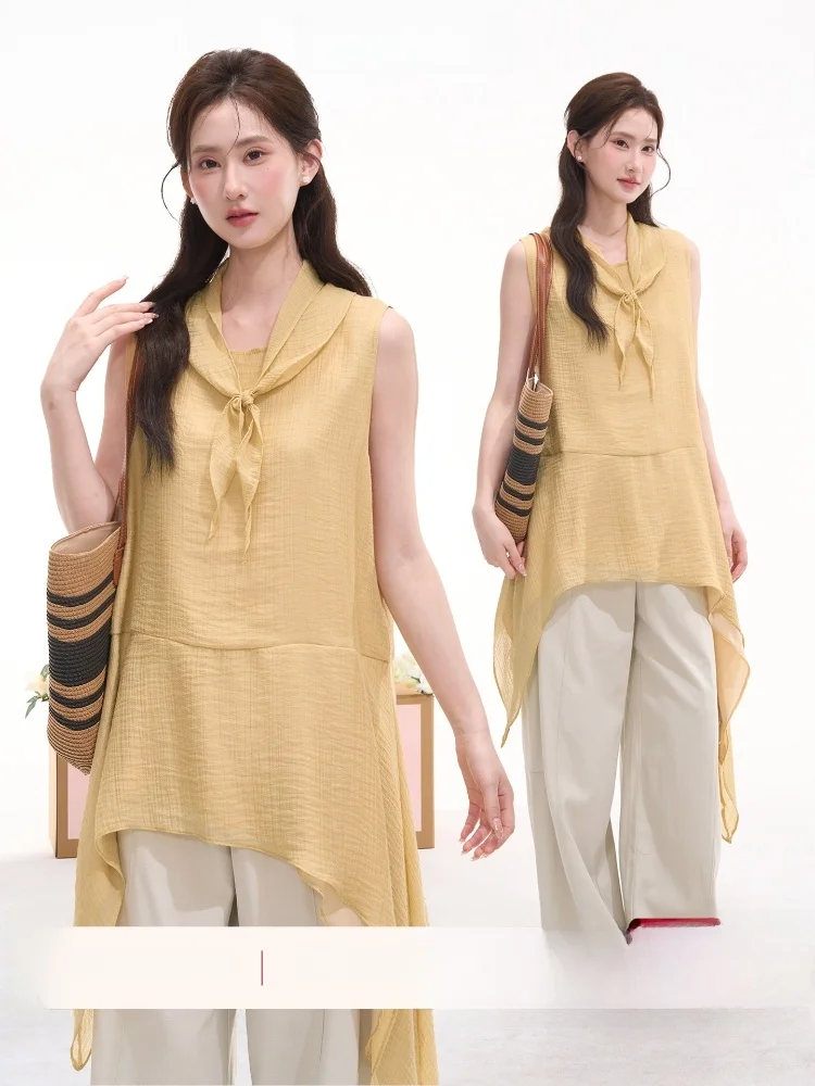 Heme Summer Silk Lyocell Sleeveless Irregular Loose Women's Shirt Casual Style round Neck Mid-Length Dressy Top
Heme Summer Silk Lyocell Sleeveless Irregular Loose Women's Shirt Casual Style round Neck Mid-Length Dressy Top