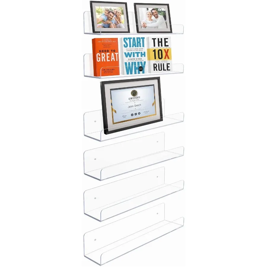 6-Pack Clear Acrylic Wall Ledge Floating Shelves Organizer for Books Decor and Kitchen
6-Pack Clear Acrylic Wall Ledge Floating Shelves Organizer for Books Decor and Kitchen