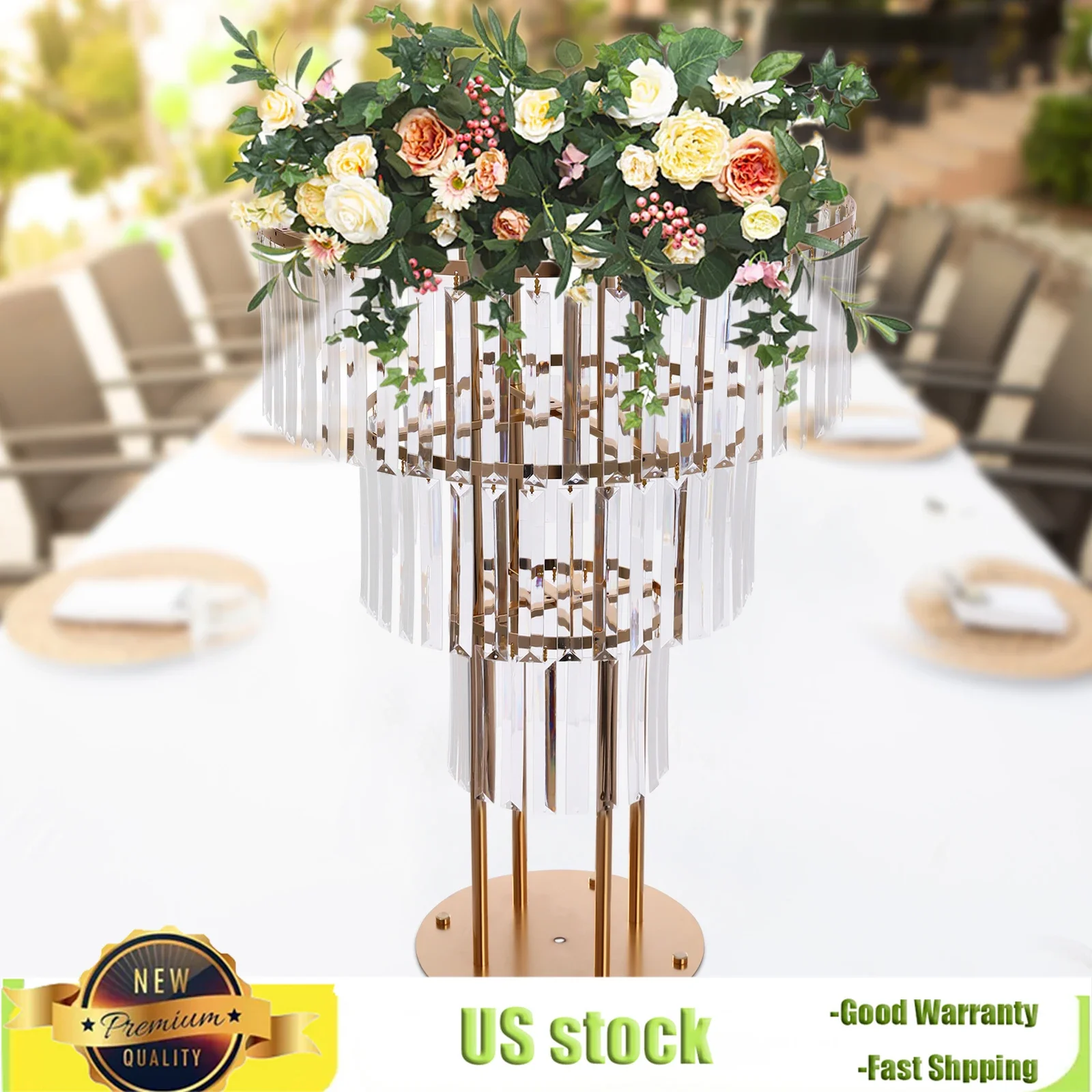 Bymaocar 3-Tier Round Base Gold Crystal Flower Stand, 17.64lb Capacity Wedding/Party Decor, Elegant Vase Holder for Centerpieces
Bymaocar 3-Tier Round Base Gold Crystal Flower Stand, 17.64lb Capacity Wedding/Party Decor, Elegant Vase Holder for Centerpieces